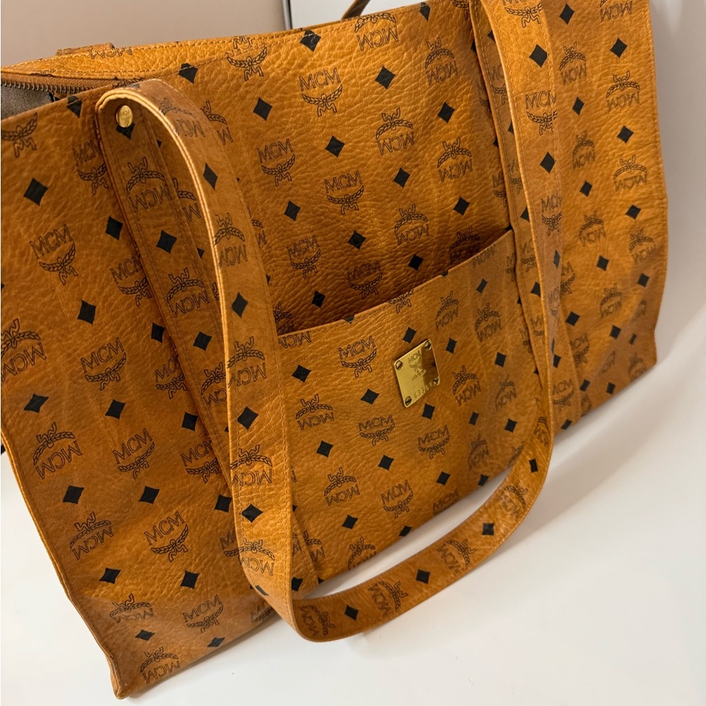 MCM Tan Visetos Logo Tote
